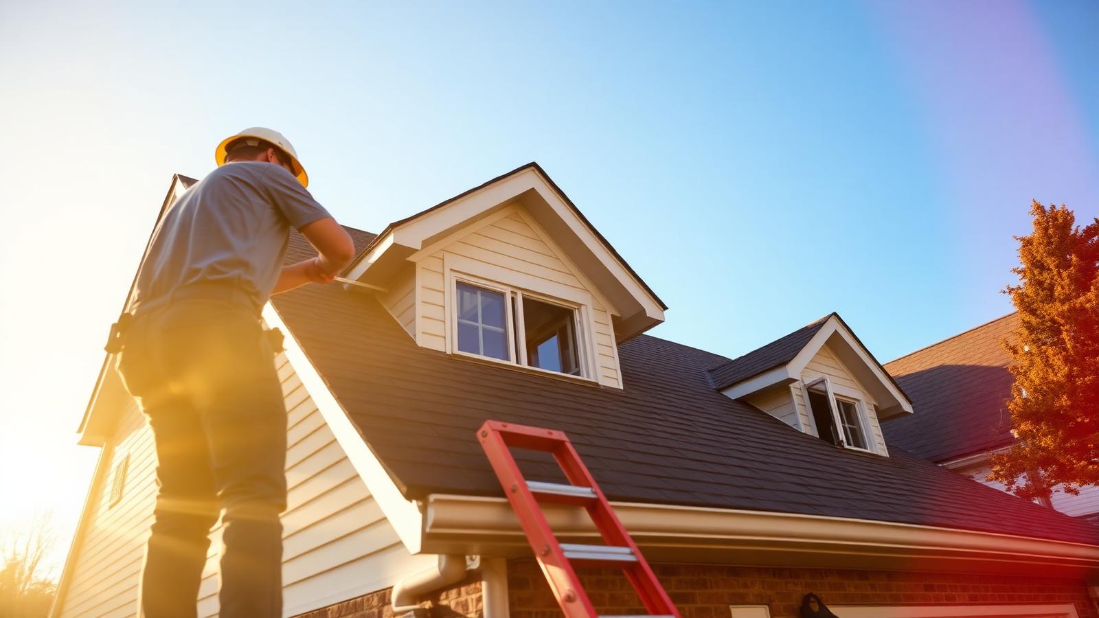 Residential roofing crew installing shingles on a suburban home